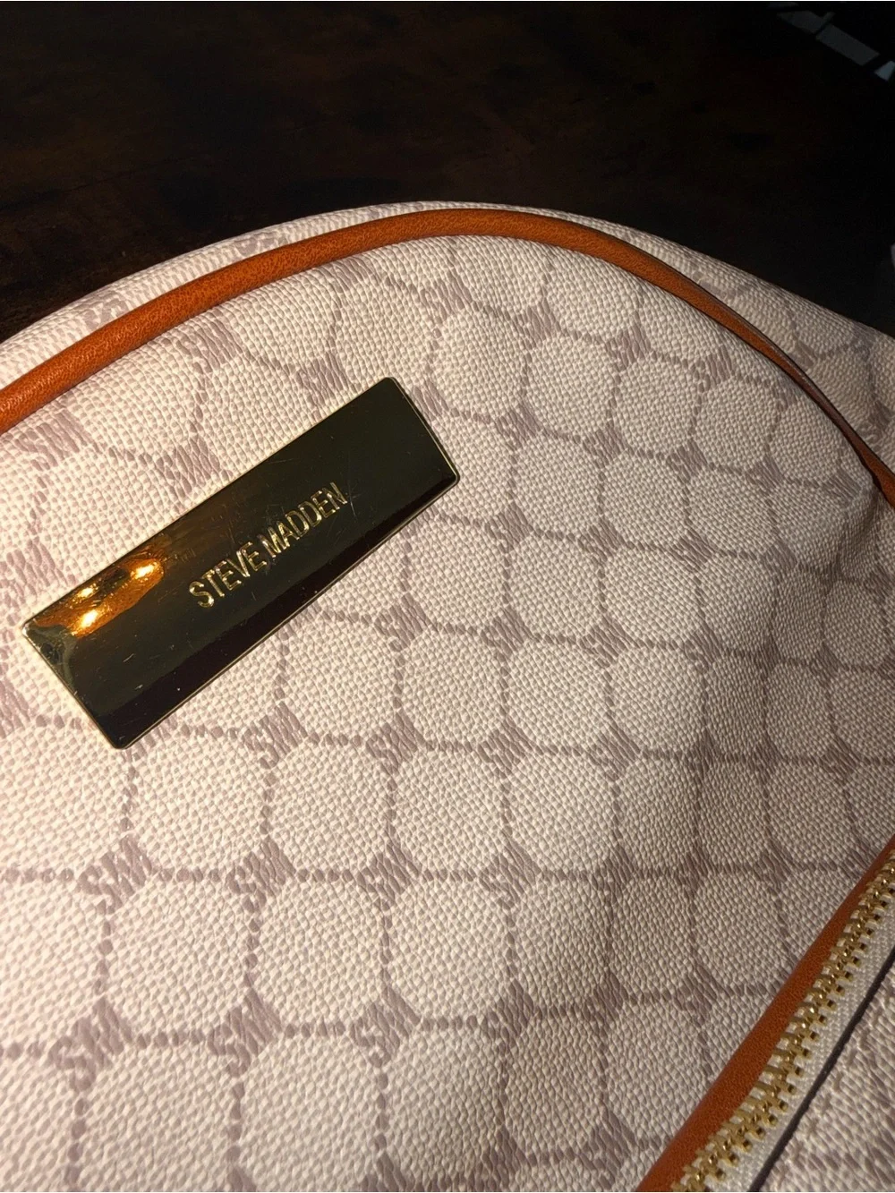 Steve Madden Cream and Tan Signature Mini Backpack